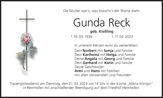 Anzeige von Gunda Reck von MGO