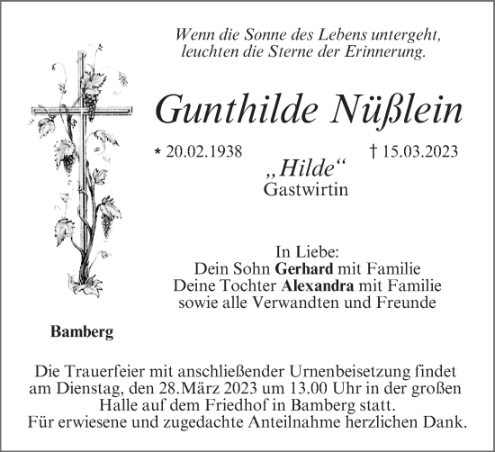 Anzeige von Gunthilde Nüßlein von MGO