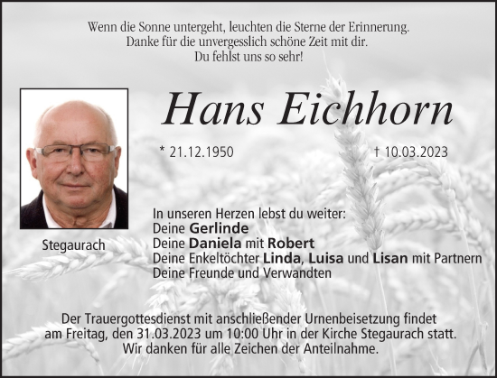 Anzeige von Hans Eichhorn von MGO