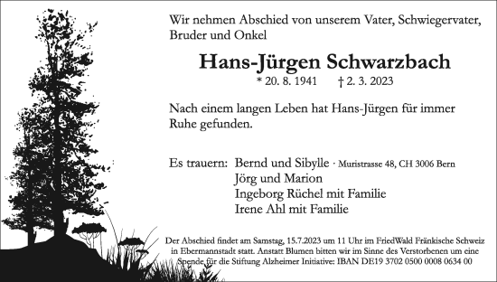 Anzeige von Hans-Jürgen Schwarzbach von MGO