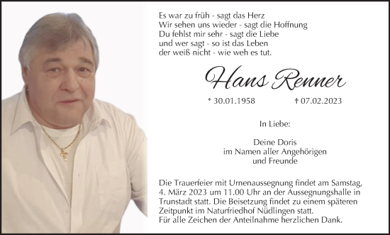 Anzeige von Hans Renner von MGO