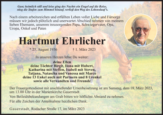 Anzeige von Hartmut Ehrlicher von MGO