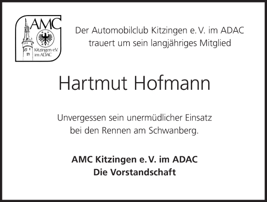 Anzeige von Hartmut Hofmann von MGO
