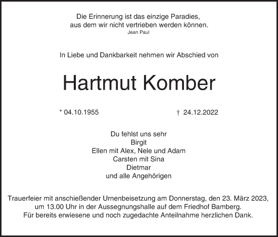 Anzeige von Hartmut Komber von MGO