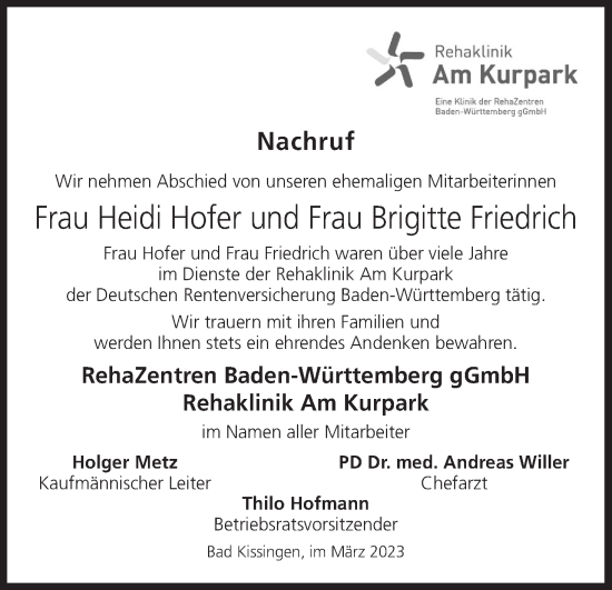 Anzeige von Heidi Hofer von MGO