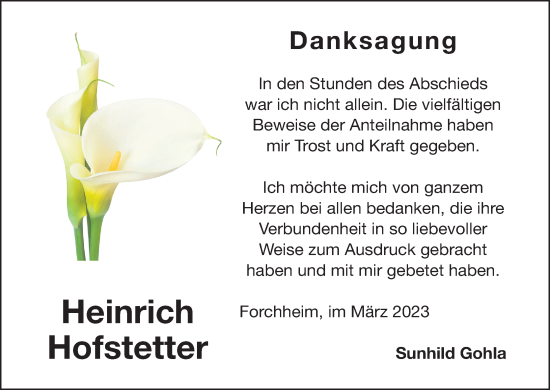 Anzeige von Heinrich Hofstetter von MGO