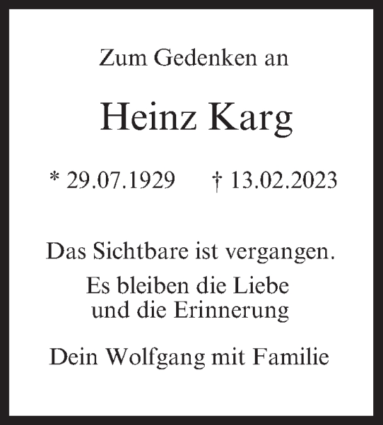Anzeige von Heinz Karg von MGO