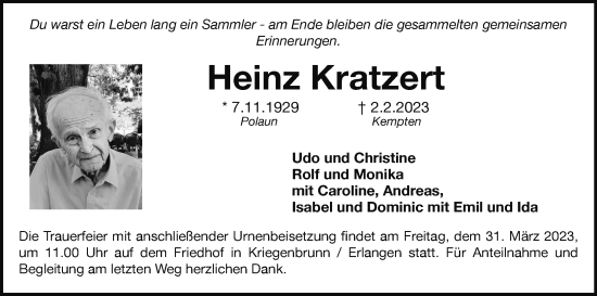 Anzeige von Heinz Kratzert von MGO