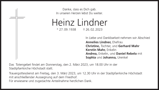 Anzeige von Heinz Lindner von MGO