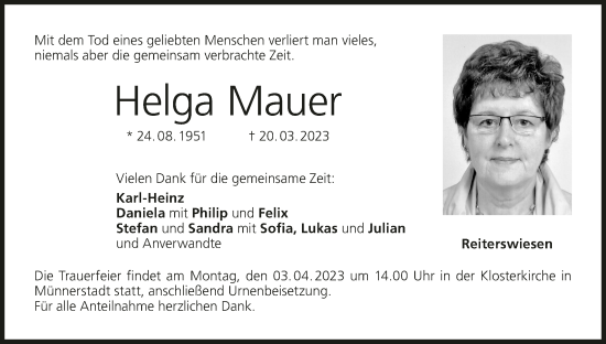 Anzeige von Helga Mauer von MGO