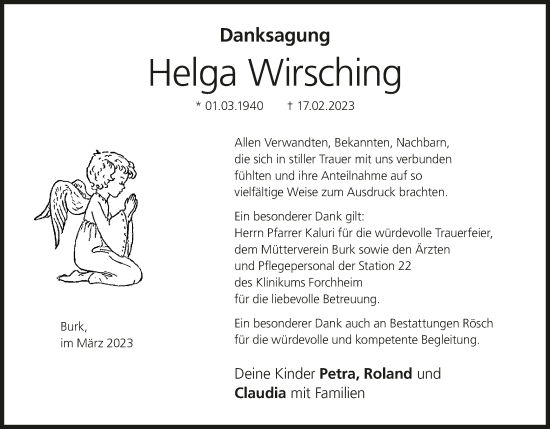 Anzeige von Helga Wirsching von MGO