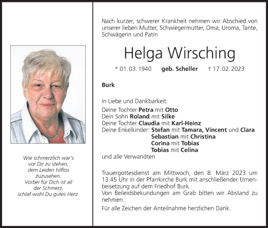 Anzeige von Helga Wirsching von MGO