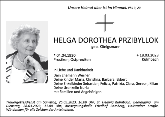 Anzeige von Helga Dorothea Przibyllok von MGO