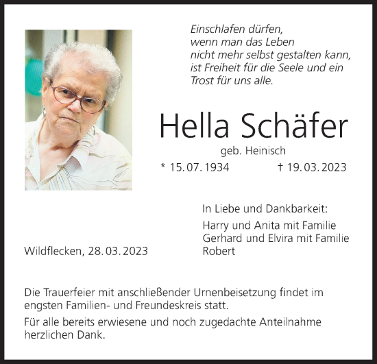 Anzeige von Hella Schäfer von MGO