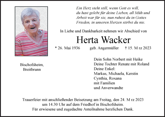 Anzeige von Herta Wacker von MGO