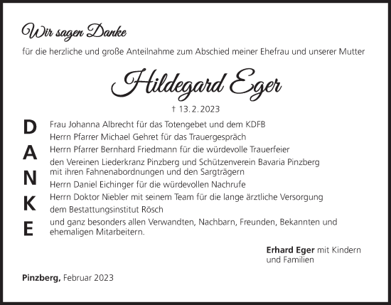 Anzeige von Hildegard Eger von MGO