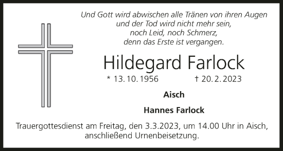 Anzeige von Hildegard Farlock von MGO