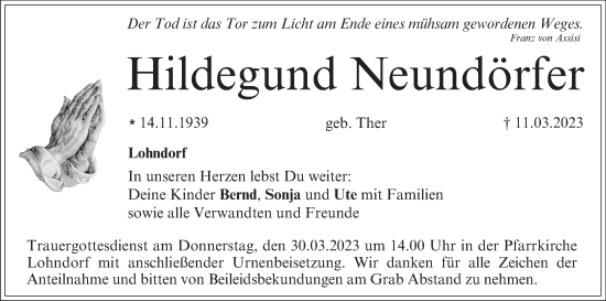 Anzeige von Hildegund Neundörfer von MGO