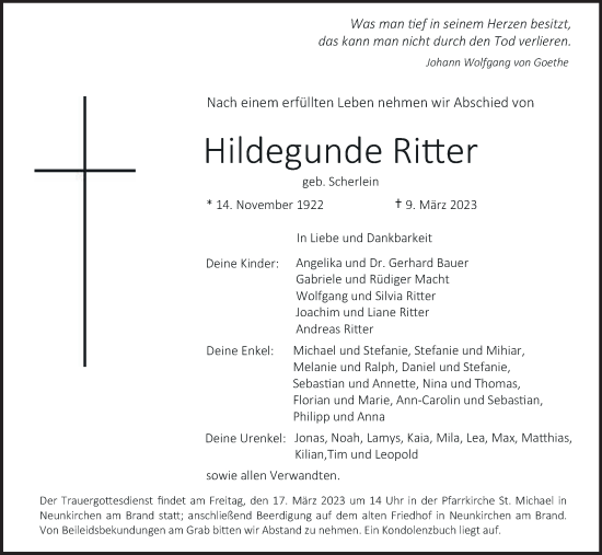 Anzeige von Hildegunde Ritter von MGO