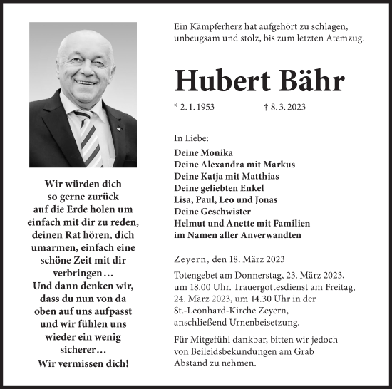 Anzeige von Hubert Bähr von MGO