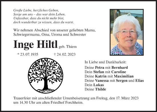 Anzeige von Inge Hiltl von MGO