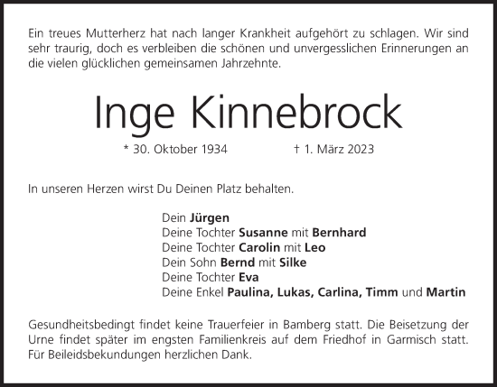 Anzeige von Inge Kinnebrock von MGO