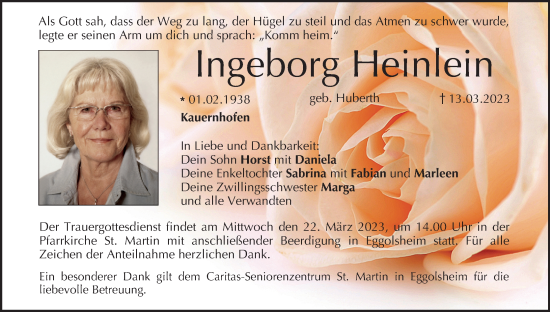 Anzeige von Ingeborg Heinlein von MGO