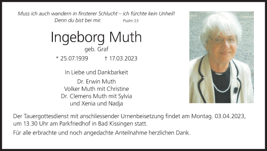 Anzeige von Ingeborg Muth von MGO