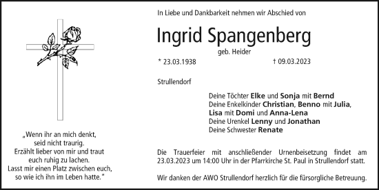 Anzeige von Ingrid Spangenberg von MGO