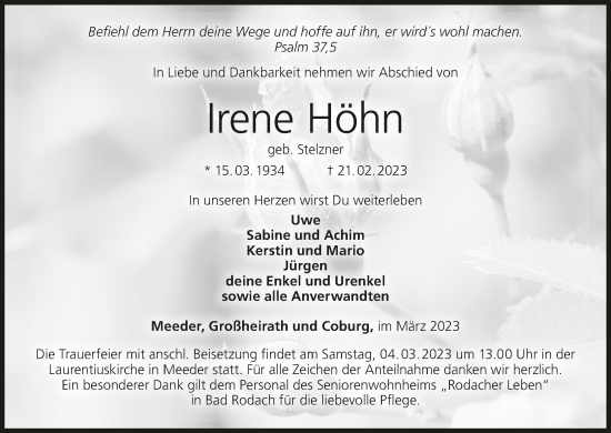Anzeige von Irene Höhn von MGO