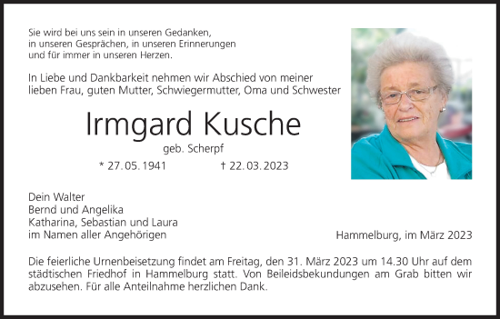 Anzeige von Irmgard Kusche von MGO