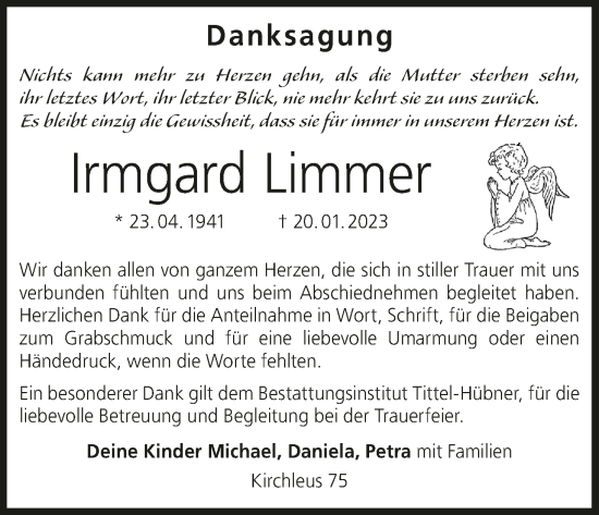 Anzeige von Irmgard Limmer von MGO