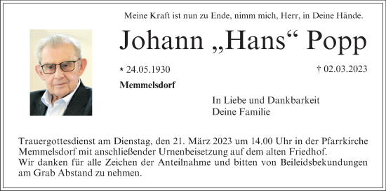 Anzeige von Johann Popp von MGO
