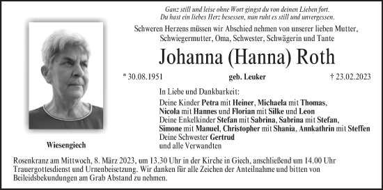 Anzeige von Johanna Roth von MGO