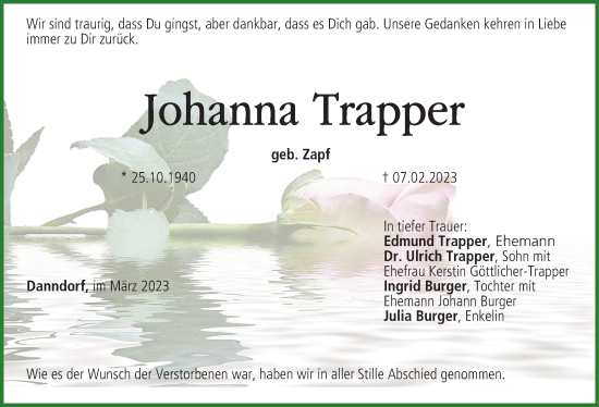 Anzeige von Johanna Trapper von MGO