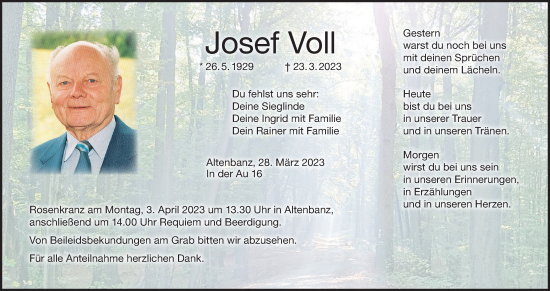 Anzeige von Josef Voll von MGO