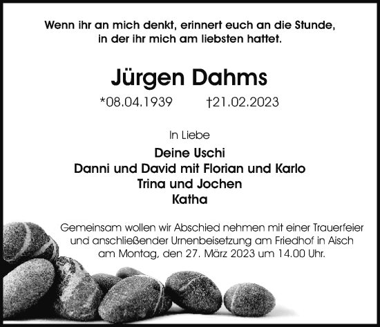 Anzeige von Jürgen Dahms von MGO