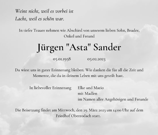 Anzeige von Jürgen Sander von MGO
