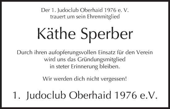 Anzeige von Käthe Sperber von MGO