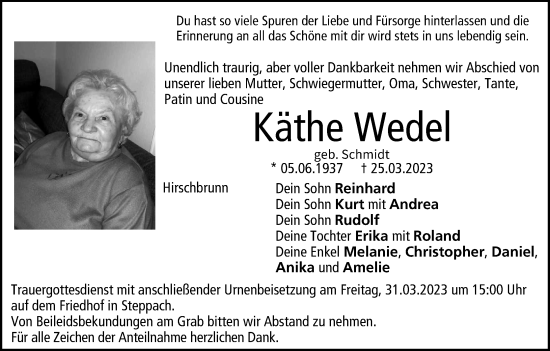 Anzeige von Käthe Wedel von MGO