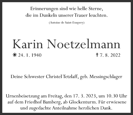 Anzeige von Karin Noetzelmann von MGO