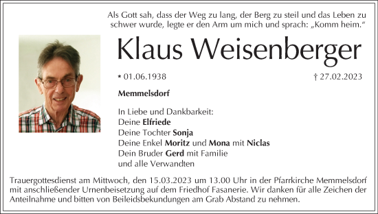 Anzeige von Klaus Weisenberger von MGO