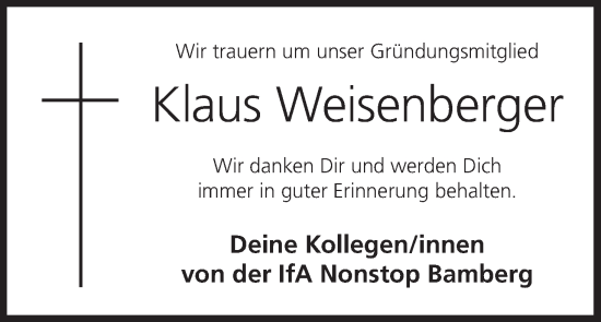 Anzeige von Klaus Weisenberger von MGO