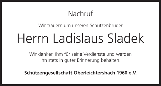 Anzeige von Ladislaus Sladek von MGO