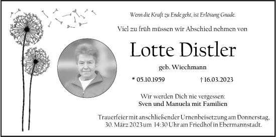Anzeige von Lotte Distler von MGO