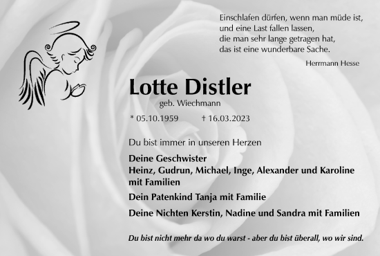 Anzeige von Lotte Distler von MGO