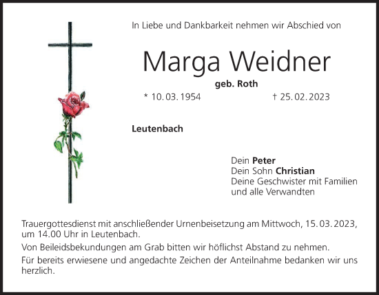 Anzeige von Marga Weidner von MGO