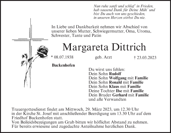 Anzeige von Margareta Dittrich von MGO