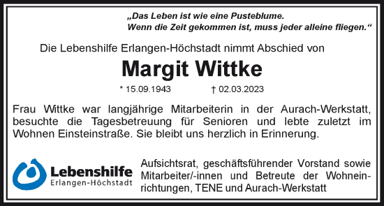 Anzeige von Margit Wittke von MGO