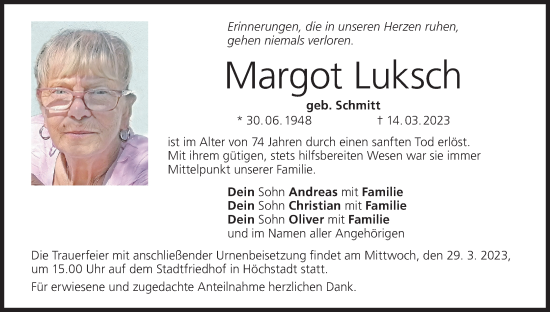 Anzeige von Margot Luksch von MGO